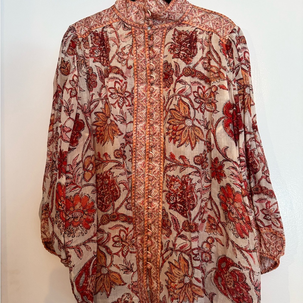Zimmermann Red and Orange Floral Blouse
